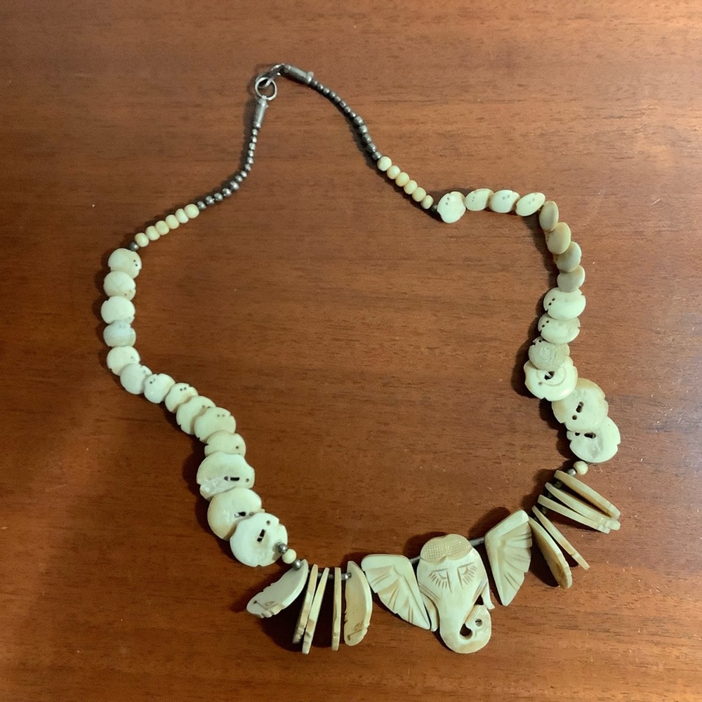 Vintage Elephant Bone Carved Tribal Necklace